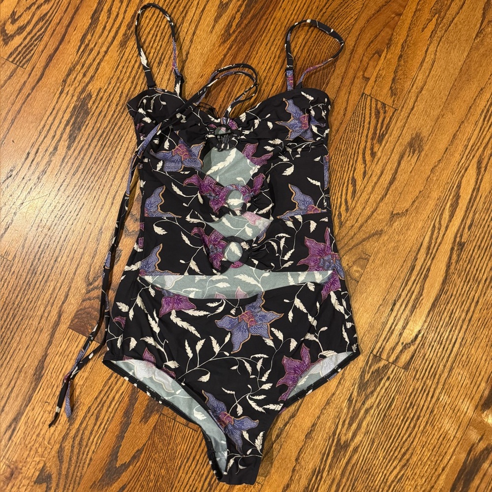 Isabel Marant Black and Purple Floral Kids One Piece